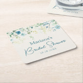 Teal Blue Green Ivory Floral Kartonnen Onderzetters (Schuin)