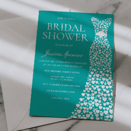 Teal Blue Green White Wedding Dress Bridal Shower Kaart