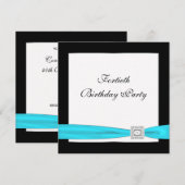 Teal Blue Klasse Zwarte 40e Verjaardagsfeest Kaart (Voorkant / Achterkant)