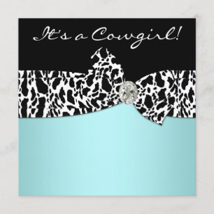 Teal Blue Koeienprint Cowgirl Baby Shower Kaart