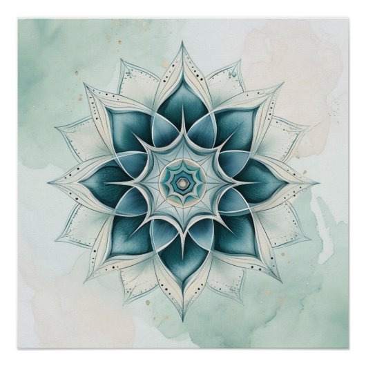 Teal Blue Mandala Design Perfect Poster (Voorkant)