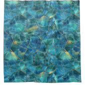 Teal Blue Marble Texture with Gold Veins Douchegordijn (Voorkant)