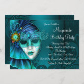 Teal Blue Masker Verkleedfeest Kaart (Voorkant / Achterkant)