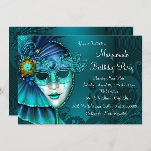 Teal Blue Masker Verkleedfeest Kaart (Voorkant / Achterkant)