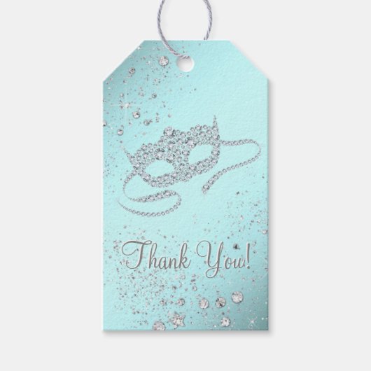 Teal Blue Maskerade Feest Cadeaulabel (Voorkant)