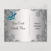 Teal Blue Masquerade Save The Date Aankondigingskaart (Achterkant)