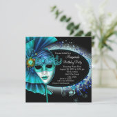 Teal Blue Midnight Masquerade Feest Kaart (Staand voorkant)