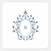 Teal Blue Monogram Vierkante Sticker (Voorkant)