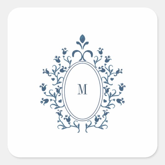 Teal Blue Monogram Vierkante Sticker (Voorkant)