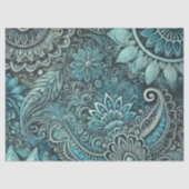 Teal Blue Paisley Floral Pattern Decoupage Tissuepapier (Voorkant)