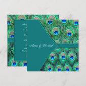 Teal Blue Pauw Huwelijk Kaart (Voorkant / Achterkant)