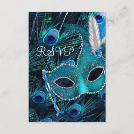 Teal Blue Pauw Masquerade Feest RSVP Kaartje