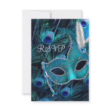 Teal Blue Pauw Masquerade Feest RSVP