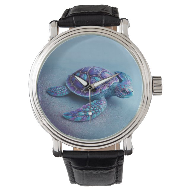 Teal Blue Purple Turtle Colorful Sea Turtle Horloge (Voorkant)