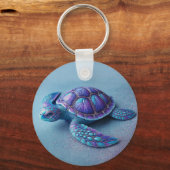 Teal Blue Purple Turtle Colorful Sea Turtle Sleutelhanger (Achterkant)