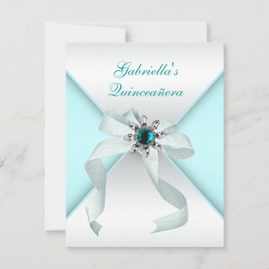 Teal Blue Quinceanera Kaart (Voorkant)