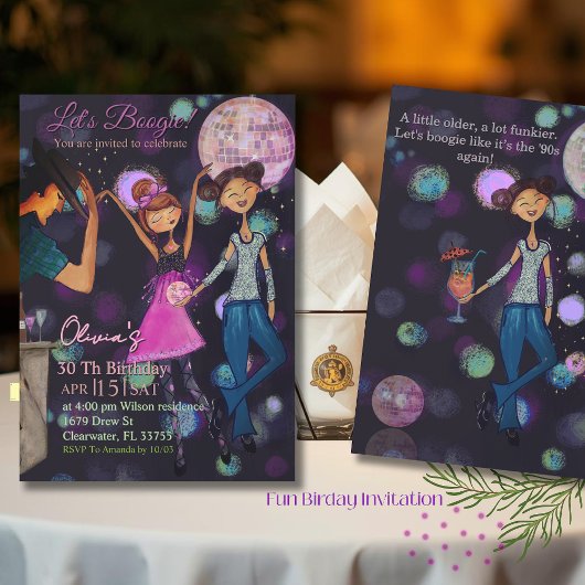 Teal & Blue Retro Disco 30th Birthday Invitation Kaart