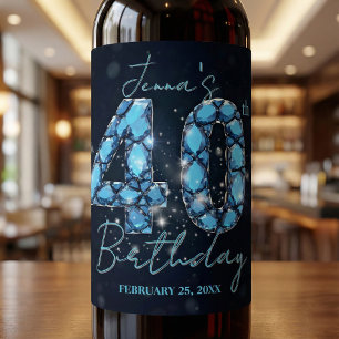 Teal Blue Saffier Edelsteen Glam 40e Verjaardag  Wijn Etiket