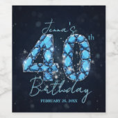 Teal Blue Sapphire Gemstone Glam 40th Birthday  Wijn Etiket (Enkel label)