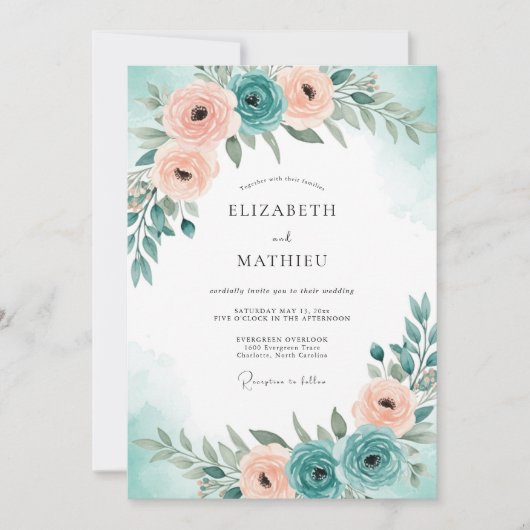 Teal Blue Serene Spring Wedding Kaart (Voorkant)