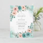 Teal Blue Serene Spring Wedding Kaart (Staand voorkant)