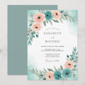 Teal Blue Serene Spring Wedding Kaart (Voorkant / Achterkant)
