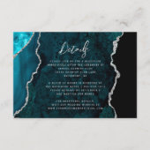Teal Blue Silver Agate Script Wedding Details Informatiekaartje (Voorkant)