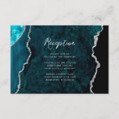 Teal Blue Silver Agate Script Wedding Reception Informatiekaartje (Voorkant)
