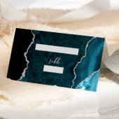 Teal Blue Silver Agate Script Wedding Table Plaatskaartje