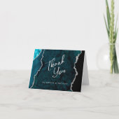 Teal Blue Silver Agate Script Wedding Thank You Kaart (Voorkant)