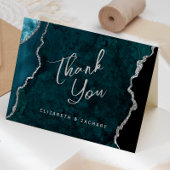 Teal Blue Silver Agate Script Wedding Thank You Kaart
