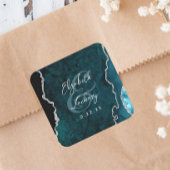 Teal Blue Silver Agate Script Wedding Vierkante Sticker