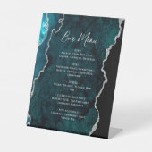 Teal Blue Silver Agate Wedding Bar Menu Reclamebord Met Voetstuk (Voorkant)