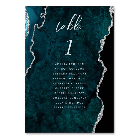 Teal Blue Silver Agate Wedding Kaart (Voorkant)