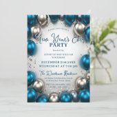 Teal Blue Silver Balloons Confetti New Year's Eve Kaart (Staand voorkant)