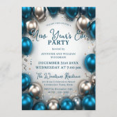 Teal Blue Silver Balloons Confetti New Year's Eve Kaart (Voorkant)
