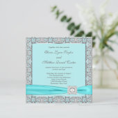Teal Blue Silveren Bruiloft Kaart (Staand voorkant)