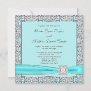 Teal Blue Silveren Bruiloft Kaart