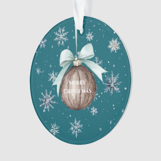 Teal Blue Snowflakes Christmas Coconut Bow Ornament (voorkant)