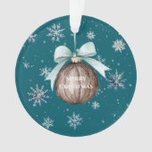 Teal Blue Snowflakes Christmas Coconut Bow Ornament (voorkant)