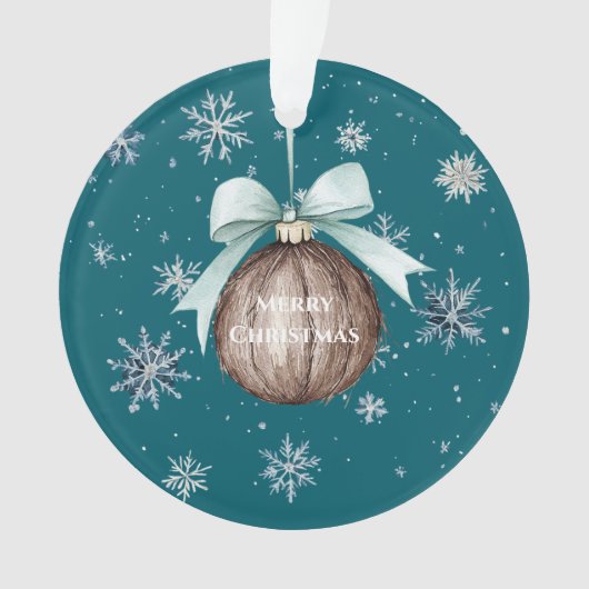 Teal Blue Snowflakes Christmas Coconut Bow Ornament (voorkant)