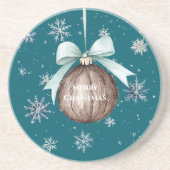 Teal Blue Snowflakes Christmas Coconut Bow Zandsteen Onderzetter (Voorkant)