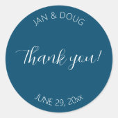 Teal Blue Stylized Wedding Thank You Ronde Sticker (Voorkant)