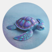 teal blue Turtle – Minimal Ocean Animal Gift Ronde Sticker (Voorkant)