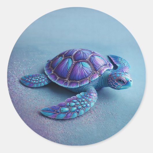 teal blue Turtle – Minimal Ocean Animal Gift Ronde Sticker (Voorkant)