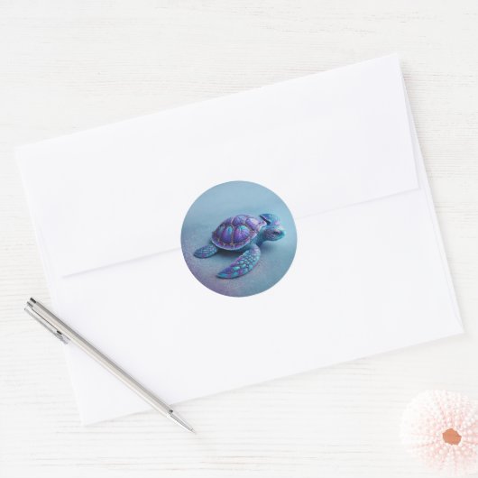 teal blue Turtle – Minimal Ocean Animal Gift Ronde Sticker (Envelop)