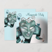 Teal Blue Verjaardags Maskerade Feest Kaart (Voorkant / Achterkant)