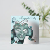 Teal Blue Verjaardags Maskerade Feest Kaart (Staand voorkant)