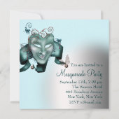 Teal Blue Verjaardags Maskerade Feest Kaart (Achterkant)