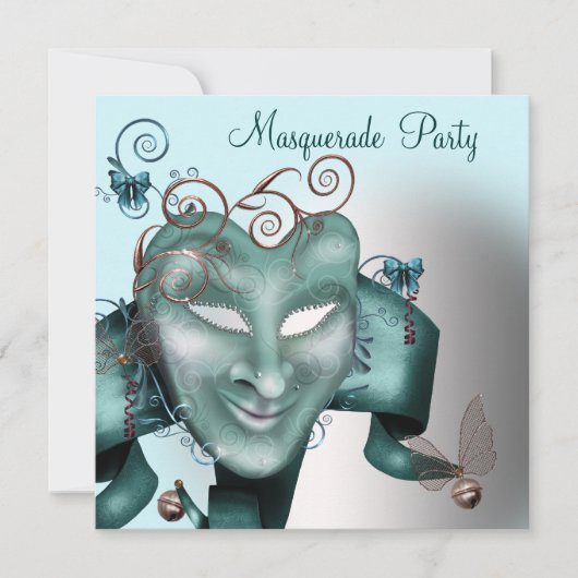 Teal Blue Verjaardags Maskerade Feest Kaart (Voorkant)